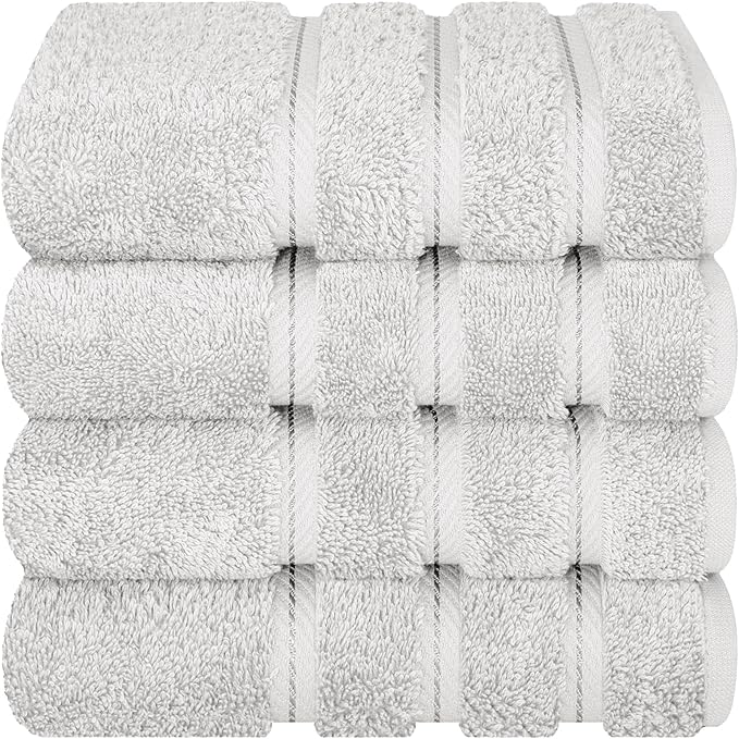American Soft Linen Luxury Hand Towels for Bathroom, 600 GSM 100% Cotton Turkish 4 Piece Hand Towel Set, 600 GSM Hand Face Towels for Kitchen, Silver Grey Hand Towels