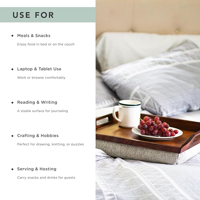 ROSSIE HOME Bamboo Wood Bed Tray, Lap Desk with Detachable Cushion, Serving Tray - Java - Fits up to 15.6 Inch Laptops - Style No. 76102