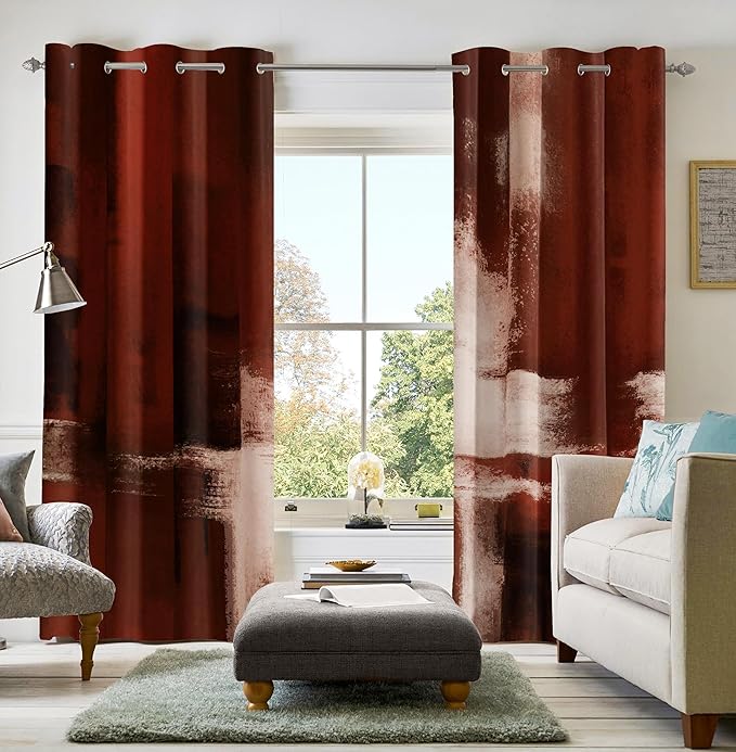 Asuexpect Red Curtains 2 Panels Abstract Rust Curtain Room Darkening Grommet Window Treatments Modern Decorative for Bedroom Living Room, 52x84 Inches
