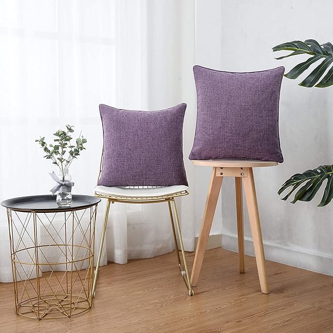 HPUK Linen Throw Pillow Covers Pack of 2, 20x20 Inch Accent Cushion Covers for Living Room, Bedroom, Decorative Solid Color Pillow Covers for Couch, Sofa, Chair, Lavender Mist