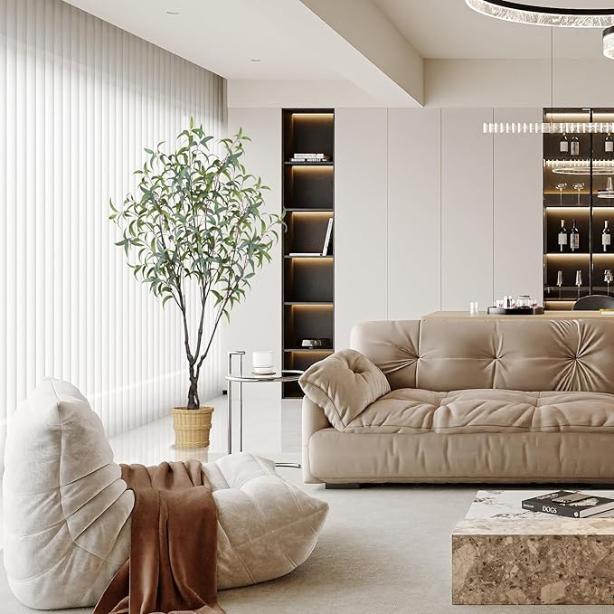 Artificial Eucalyptus Tree 7ft(84in) Faux Floor Potted Tree for Indoor Decor Large Realistic Trees Plants with Silk Leaves and Natural Wood Trunk for Home Living Room,Office Foyer Decor.