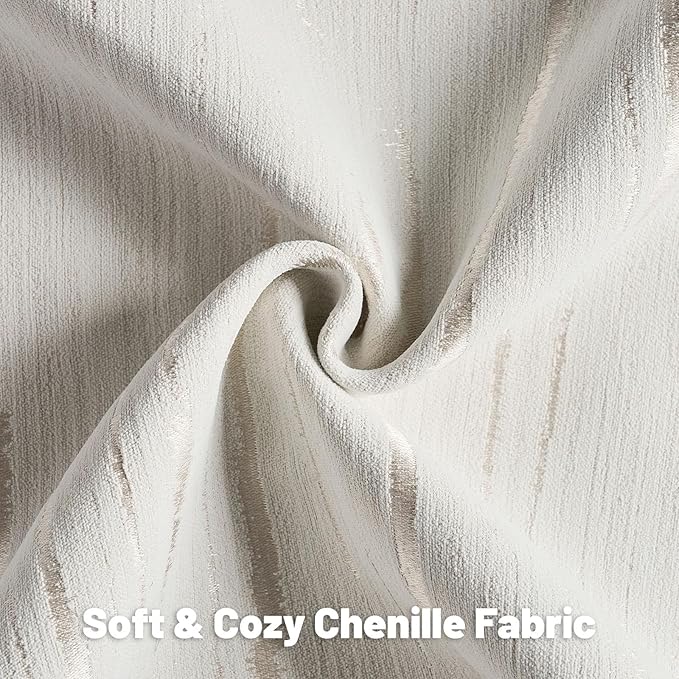 FUTEI Cream Chenille Decorative Throw Pillow Covers 18x18 Inch Set of 2,Soft Embossed Striped Textured Cushion Case,Modern Home Decor for Couch Bed Living Room