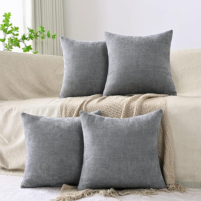 Set of 4 Soft Textured Decorative Throw Pillow Covers 16x16 Inch Cozy Farmhouse Cushion Cover Square Accent Pillow Cases for Bed Couch Sofa Living Room, Grey