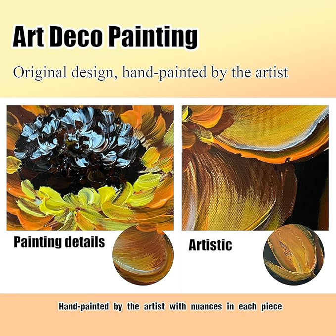 Gold Flower Canvas Art Wall Decor for Bedroom - Gold and Black Art Work for Living Room Walls - Framed Hand Painted Wall Art Size 29" x 59"