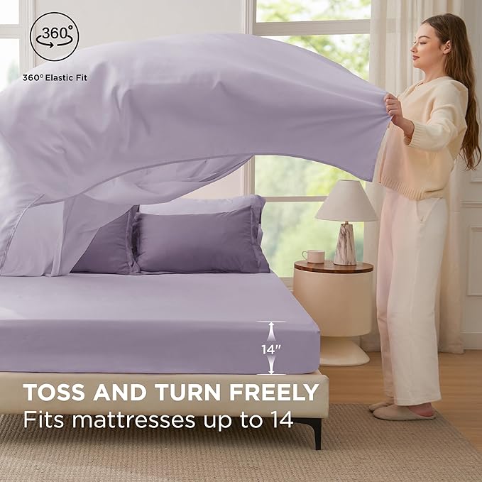 Bedsure Queen Comforter Set - 7 Pieces Grayish Purple Queen Bedding Set for All Seasons, Boho Contrasting Design Bed in a Bag with Comforter, Sheets, Pillowcases & Shams