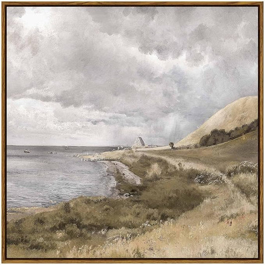 InSimSea Square Framed Canvas Wall Art, Large Decor Danish Coastal Landscape Paintings, Seaside Scenery Wall Pictures for Bedroom Bathroom Living Room, Canvas Prints Vintage Decor 24"x24"