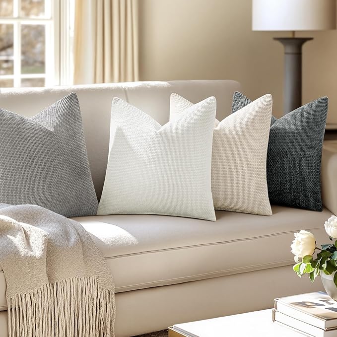 MIULEE Pack of 4 Couch Throw Pillow Covers 18x18 Inch Gray Soft Decorative Chenille Pillow Covers Farmhouse Accent Cushion Covers for Boho Home Decor Sofa Bedroom Living Room