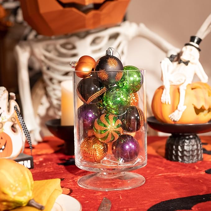 Valery Madelyn 28Pcs Halloween Heart Shaped Ornaments Gift Pack, Halloween Craft Painted Tree Heart Decorations, Orange Purple Green Christmas Baubles Hanging Indoor Holiday Party Decor