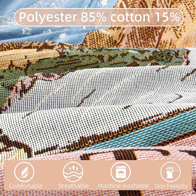 Boho Throw Blanket Reversible Cotton Bohemian Tapestry Hippie Room Decor Double Sided (Boho The Moon 50"x60")