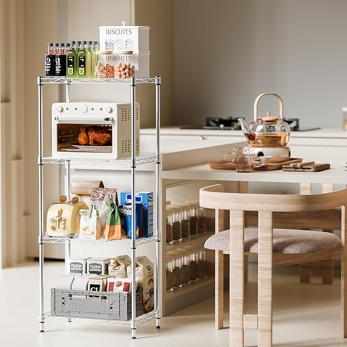 IZEUK 4 Tier Metal Wire Shelf Unit, Chrome Storage Rack Organizer for Kitchen, Bedroom, Living Room or Laundry Room, 17.7" W x 11.8" D x 41.9" H