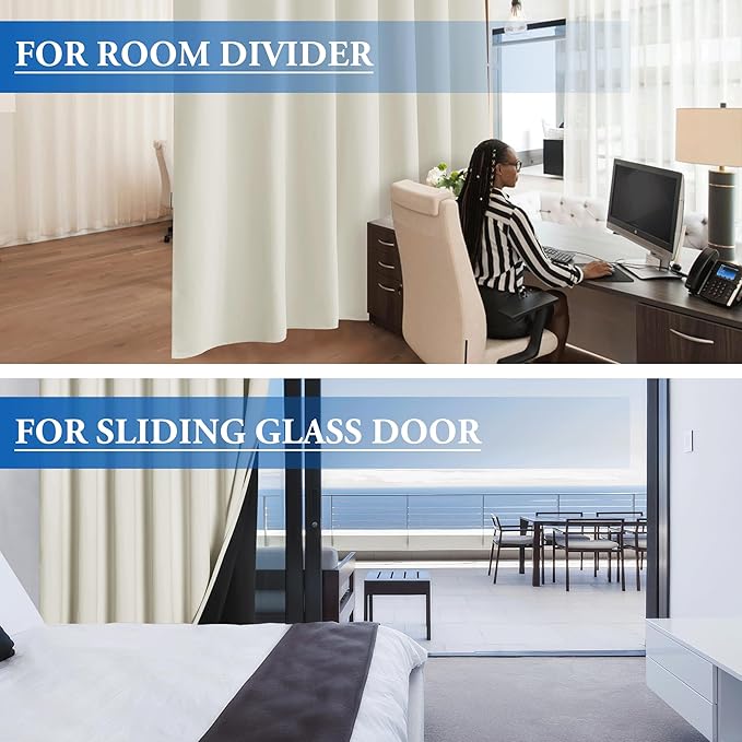 Beauoop 100% Blackout Curtains 96 Inches Long for Patio Sliding Door Cream Solid Extra Wide Room Darkening Thermal Insulated Room Divider Soundproof Grommet Window Treatment Drapes,100x96 Set of 1