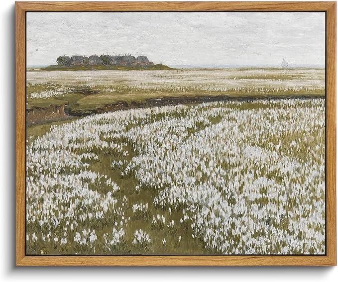 KBKBART Framed Vintage Wall Art Prints, Retro Countryside Flower Field Nature Wilderness Canvas Painting Farmhouse Decor, Rustic Landscape Wall Art Decor for Bathroom, Bedroom Living Room,