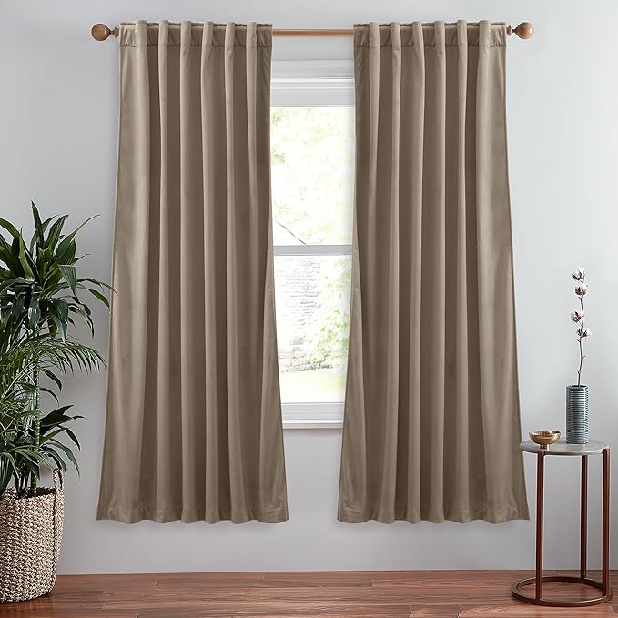 StangH Camel Beige Velvet Curtains 72 inches Back Tab for Doorway, Thick Heavy Room Darkening Curtains Thermal Insulated for Living Room/Bedroom/Porch, W52 x L72, 2 Panels