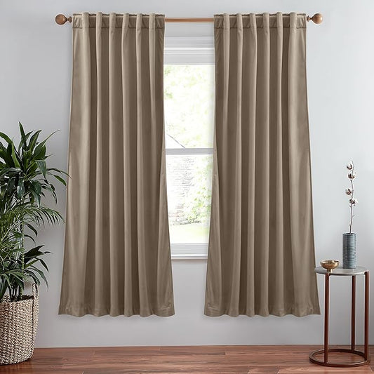 StangH Camel Beige Velvet Curtains 72 inches Back Tab for Doorway, Thick Heavy Room Darkening Curtains Thermal Insulated for Living Room/Bedroom/Porch, W52 x L72, 2 Panels