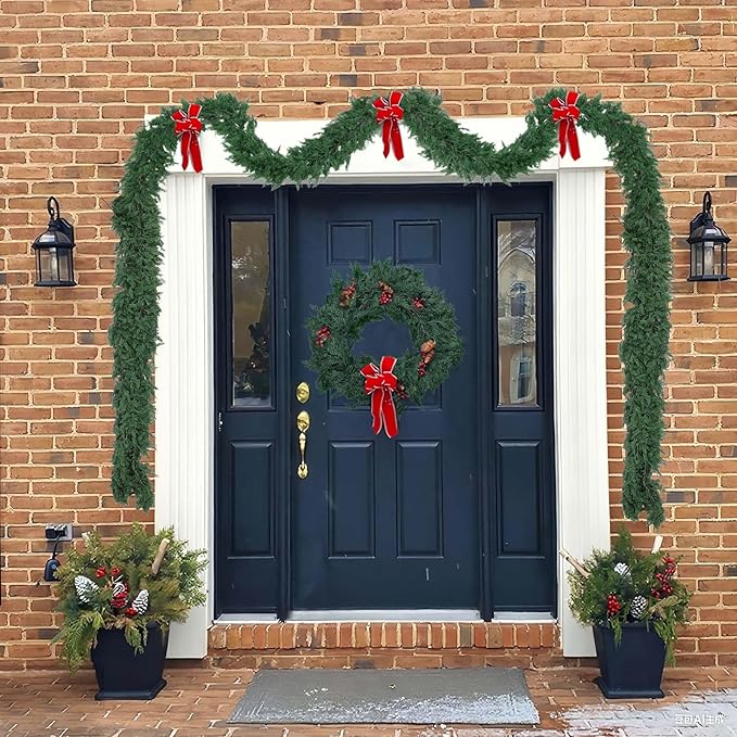 Hananona 9 FT Artificial Cedar Garlands, 2 Pcs Real Touch Winter Cedar Pine Garland, Green Artificial Greenery Garland for Table, Mantle, Wall, Indoor, Outdoor Christmas Decorations (2, 9 FT)