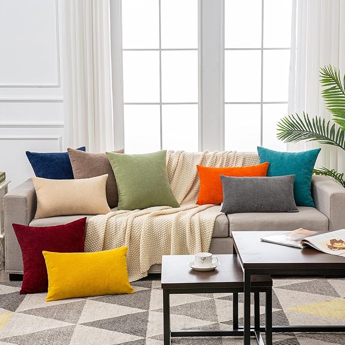 GAWAMAY Decorative Square Throw Pillow Covers 22"x22" Inch Set of 2, Super Soft Chenille Pillows Farmhouse Fall Pillowcase for Living Room Bedroom Sofa Couch Cushion Cover Navy Blue 55x55cm