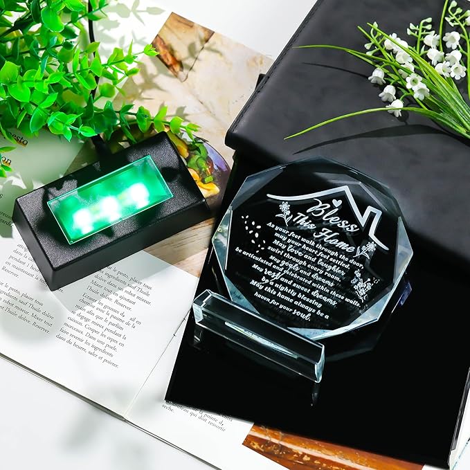 House Warming Gifts New Home Crystal Plaque with Colorful Base Bless This Home Decor HouseWarming New House Present For Family, Couple, Women Keepsakes Decor