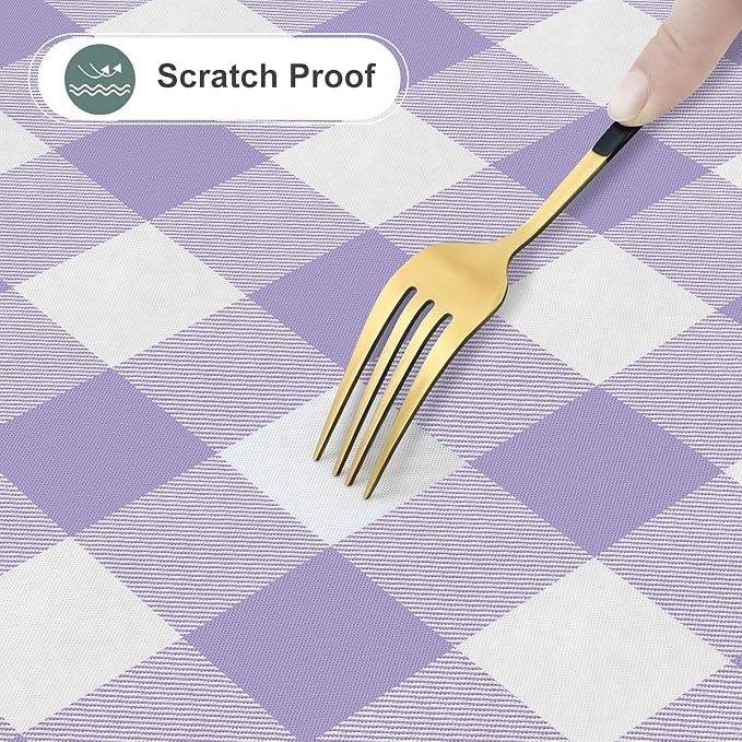 misaya Rectangle Waterproof Vinyl Table Cloth, Buffalo Flannel Backed Tablecloth, Wipeable Plastic Table Cover for Dinner, Kitchen, Outdoor (60" x 120", Lavender and White)