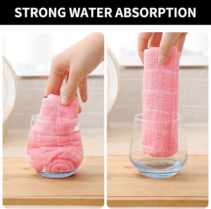 Homaxy 100% Cotton Terry Kitchen Towels(Pink, 13 x 28 inches), Checkered Designed, Soft and Super Absorbent Dish Towels, 8 Pack