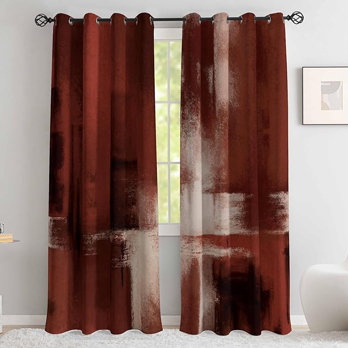 Asuexpect Red Curtains 2 Panels Abstract Rust Curtain Room Darkening Grommet Window Treatments Modern Decorative for Bedroom Living Room, 52x96 Inches