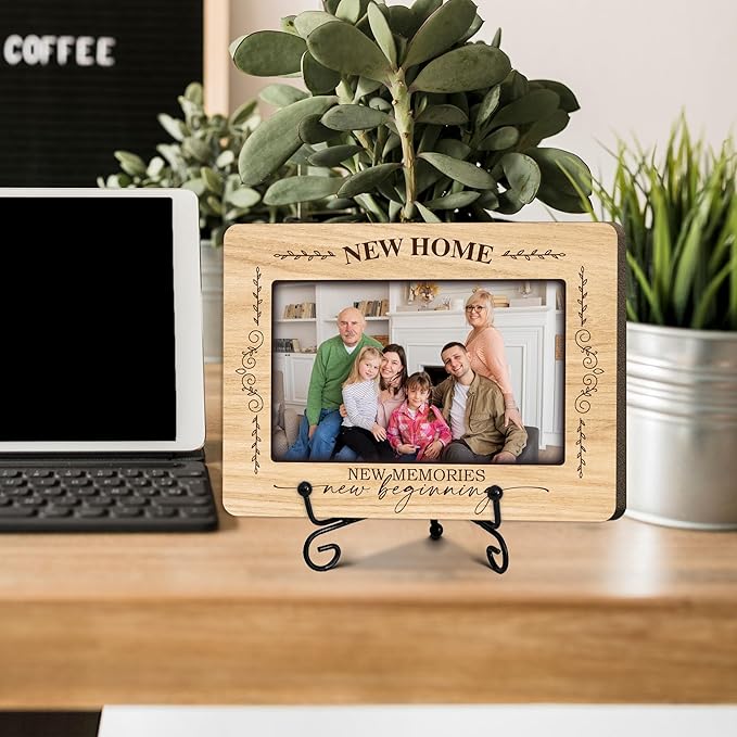 ukebobo House Warming Gifts, New Home Picture Frame, Housewarming Picture Frames, New Home Gift Ideas for Family Couples, Wood Photo Frame with Stand for Desk Decor, 8 x 6 Inches-445