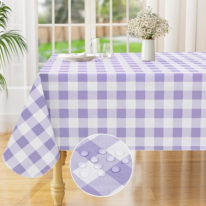 misaya Rectangle Waterproof Vinyl Table Cloth, Buffalo Flannel Backed Tablecloth, Wipeable Plastic Table Cover for Dinner, Kitchen, Outdoor (54" x 78", Lavender and White)