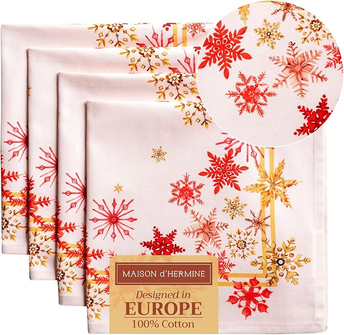 Maison d' Hermine Cloth Napkins Set of 4 100% Cotton Everyday Reusable Square Napkins Cloth Washable, Dinner, Party, Wedding, Restaurant (Crystal Star, 20" x 20")