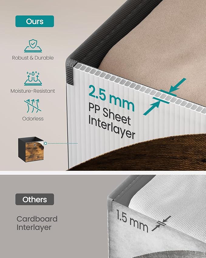 SONGMICS Storage Cubes, Set of 8 Storage Bins, Foldable Fabric Storage Boxes, 13 x 13 x 13 Inches, Fit Cube Storage Unit, for Clothes, Bedroom, Living Room, Rustic Brown and Ink Black URFB833B01