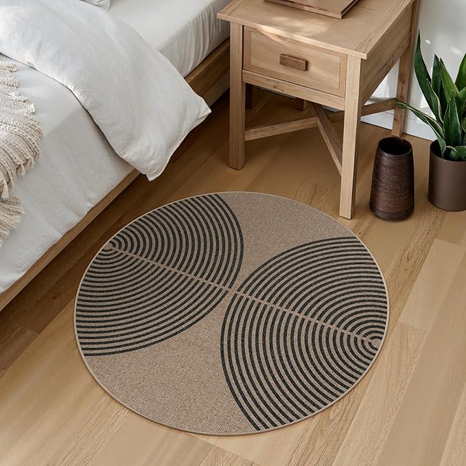 Lahome Modern Rainbow Round Rug, 3ft Small Washable Circle Carpet Natural Indoor Outdoor Patio Front Porch Rug, Farmhouse Non Slip Non Shedding Contemporary Round Mat for Entryway