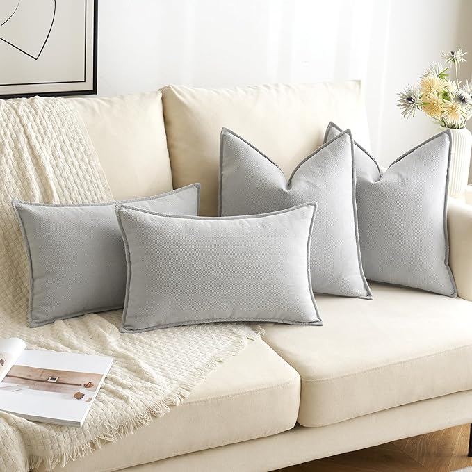 MIULEE Pack of 2 Light Grey Decorative Pillow Covers 24x24 Inch Soft Chenille Luxurious Couch Throw Pillows Farmhouse Cushion Covers Euro Shams with Elegant Design for Sofa Bed Living Room Home Decor