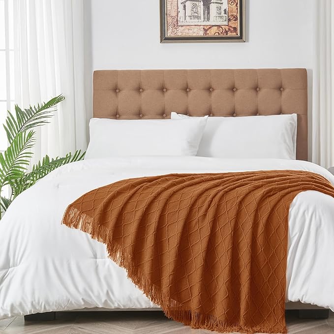 inhand Knitted Throw Blanket for Couch and Bed, Soft Living Room Home Decor Knitted Blanket with Tassel, Outdoor Lightweight Breathable Summer Blanket, Farmhouse Warm Woven Decorative, 50"x60"