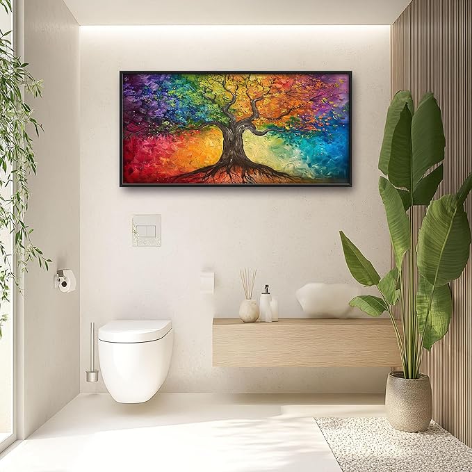 Colorful Tree Large Wall Art for Living Room Framed, Tree of Life Wall Decor Pictures, Canvas Print Painting, Aesthetic Artwork Bedroom Office Home Decor 60"x30"