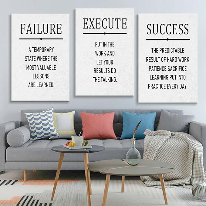 Execute Failure Success Motivational Posters Print Canvas Wall Art for Office Inspirational Quotes Large Size Picture Painting Artwork for Living Room Classroom Gym Stretched and Framed [72''Wx 36''H]