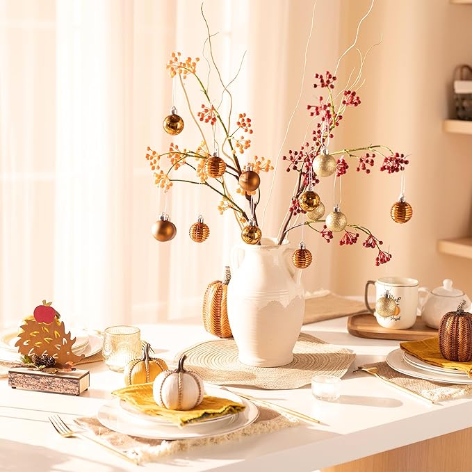 Valery Madelyn 1.57 Inches Small Christmas Tree Decorations Ornament Set for 4th of July Fall Halloween, 24ct Bronze Copper Gold Shatterproof Hanging Ball Ornaments Holiday Party Decor