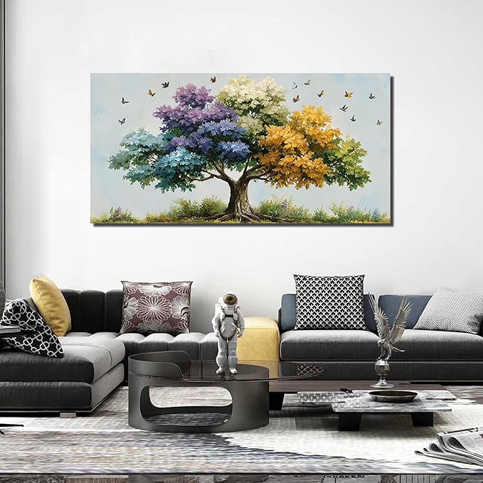 Kepgonegu Large Tree of Life Wall Art for Living Room Landscape Canvas Prints Colorful Butterfly Art for Bedroom Home Office Size 29x59