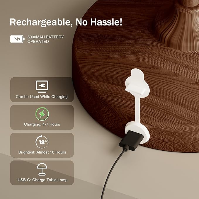 Mushroom Lamp Table Lamp Waterproof,Desk Cordless Battery Operated Lamps for Bedroom,Outdoor Cordless Rechargeable Table Lamps for Night Stands,5000mAh LED Night Light for Living Room(Walnut)