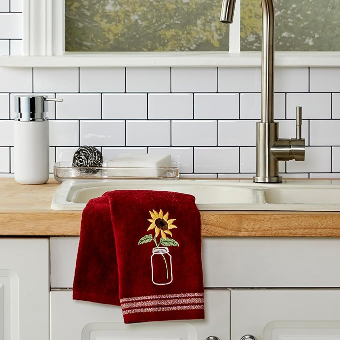 SKL Home by Saturday Knight Ltd. Sunflower In Jar 2 Pc Hand Towel Set, Wine