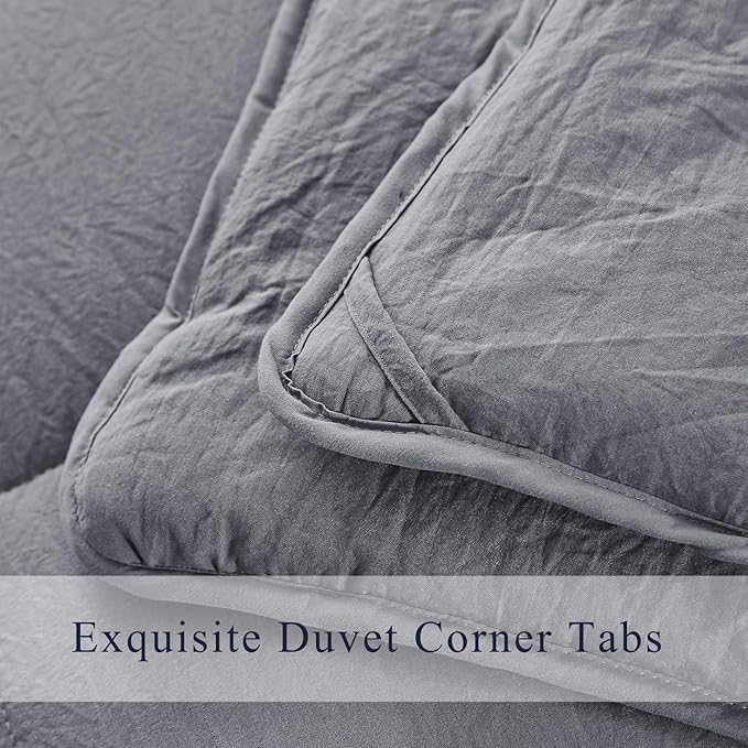 HIG 3pc Prewashed All Season Down Alternative Comforter Duvet Insert -Quilted Comforter with Corner Tabs -Box Stitched -250GSM Fiberfill Chic Farmhouse Style Bedding(Salomon,Queen,Gray)