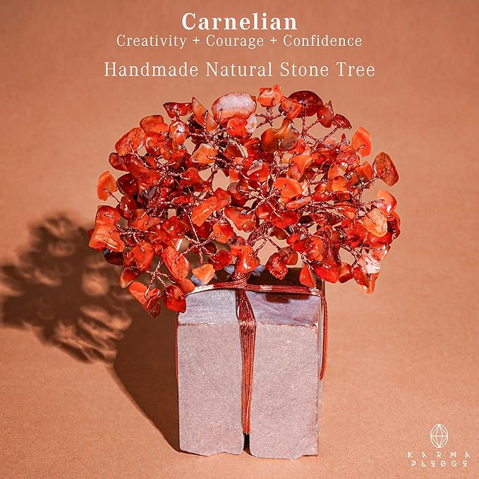 Crystal Tree for Birthday Gifts for Women, Handmade Raw Crystal Base Carnelian Chakra Healing Crystal Tree of Life for Positive Energy, Money, Good Luck, Christmas Décor, Home and Office Decor