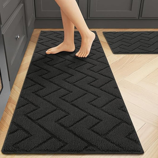 hicorfe Kitchen Rugs and Mats Sets,2 Pieces Super Absorbent Polypropylene Non-Slip Rug,Soft Comfort Floor Mat,Machine Wash for Kitchen,Hallway,Office,Sink,Laundry(20" x 31.5"+20" x 59",Charcoal)