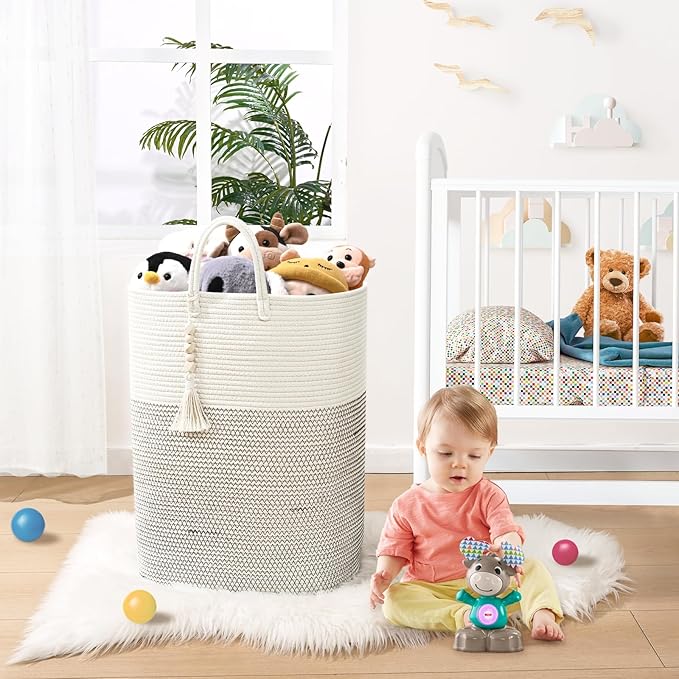 Woven Laundry Basket for Clothes, 65L Large Rectangle Laundry Hampers, Nursery Storage Basket for Toys, Tall Dirty Clothes Hamper for Bedroom Aesthetic, Bathroom, Laundry Room
