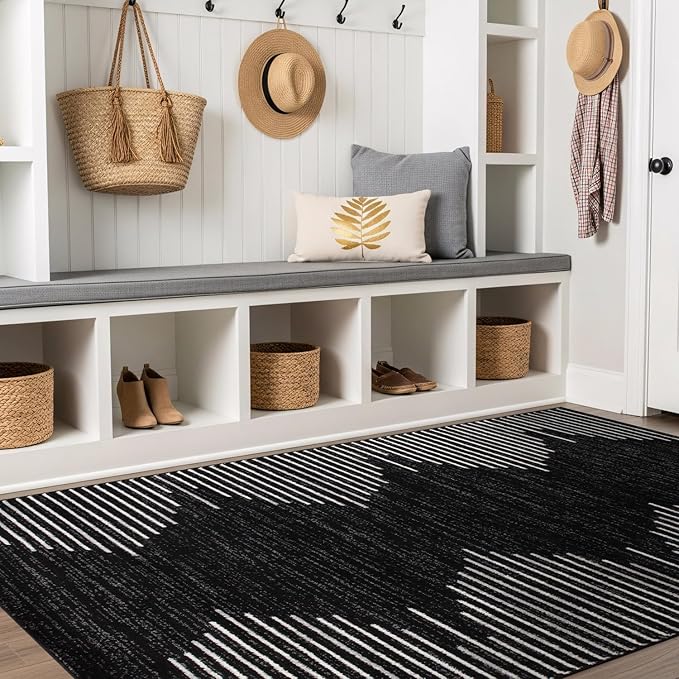 Rugshop Bohemian Stripe Stain Resistant High Traffic Living Room Kitchen Bedroom Dining Home Office Area Rug 5' x 7' Black