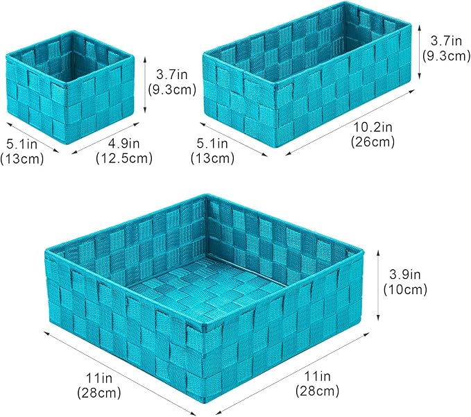 Posprica Woven Storage Baskets for Organizing, Small Black Baskets Cube Bin Container Tote Organizer Divider for Drawer, Closet, Shelf, Dresser, Set of 4(Aqua)