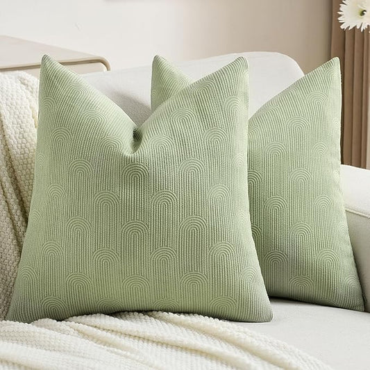 FUTEI Pea Green Chenille Decorative Throw Pillow Covers 20x20 Inch Set of 2,Soft Cozy Striped Geometric Patterns Cushion Case,Modern Home Decor for Couch Bed Living Room
