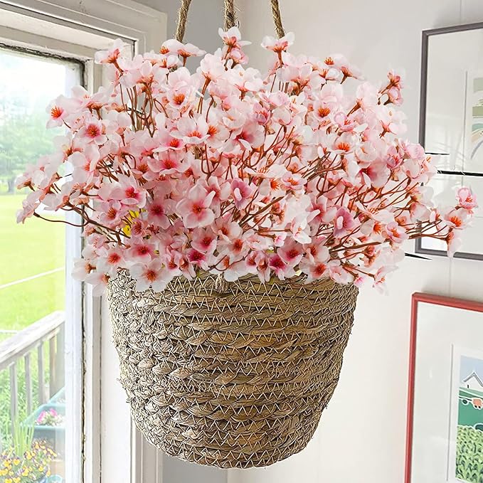 Uieke 4Pcs Artificial Cherry Blossom Flower, Silk Peach Flowers Fake Plants Arrangement for DIY Garden Home Wedding Party Decor Pink