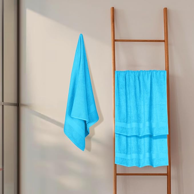 GLAMBURG Premium Cotton 4 Pack Bath Towel Set - 100% Pure Cotton - 4 Bath Towels 27x54 - Ideal for Everyday use - Ultra Soft & Highly Absorbent - Turquoise Blue