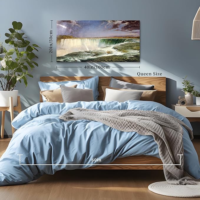 crmotu Large Canvas Wall Art, Rainbow Waterfall Landscape Art Prints, Niagara Falls Vintage Decor Pictures, Retro Cliff River Nature Scenery Paintings Wall Decor Living Room Bedroom Bathroom 20"X40"