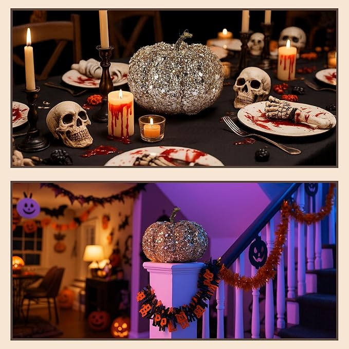 DomeStar Artificial Glitter Pumpkin, Gold Faux Pumpkin Harvest Table Centerpiece for Fall, Halloween & Thanksgiving Decorations