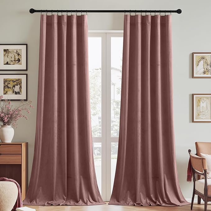 StangH Extra Long Velvet Curtains 120 inches Long for Living Room, Wild Rose Pink Home Decoration Thermal Light Blocking Drapes for Bedroom/Nursery Kids/Room Dividers, W52 x L120, 2 Panels