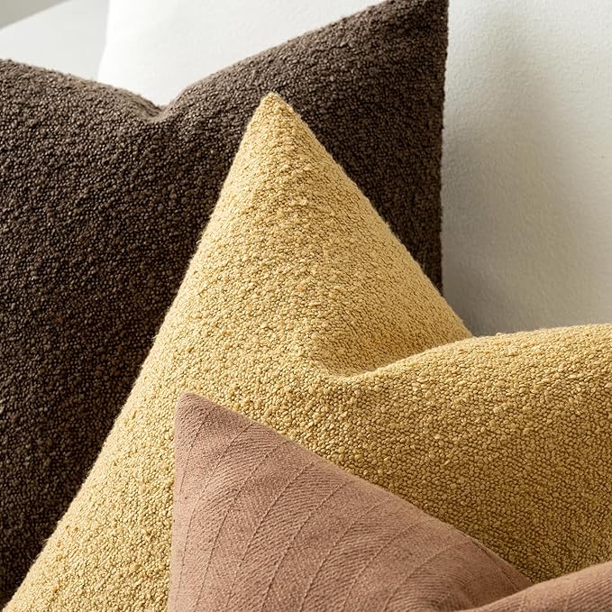 MIULEE 18x18 Inch Decorative Pillow Covers for Couch Bed Set of 2 Textured Boucle Neutral Throw Pillows Gold Accent Solid Cushion Pillowcase Cozy Soft Sofa Livingroom Home Decor